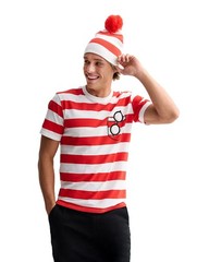 Where’s Waldo T-Shirt Men’s Costume Dress Up Tee and Beanie Set