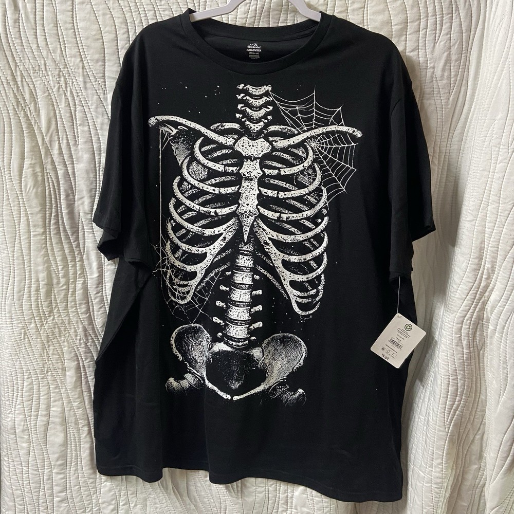 Way to Celebrate! Men’s 3XL Black Skeleton Graphic T-Shirt Crew Neck Cotton