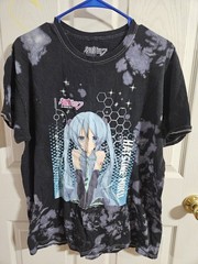 Hatsune Miku Black Bleach Wash Graphic T-Shirt Large Short Sleeve Crew Neck