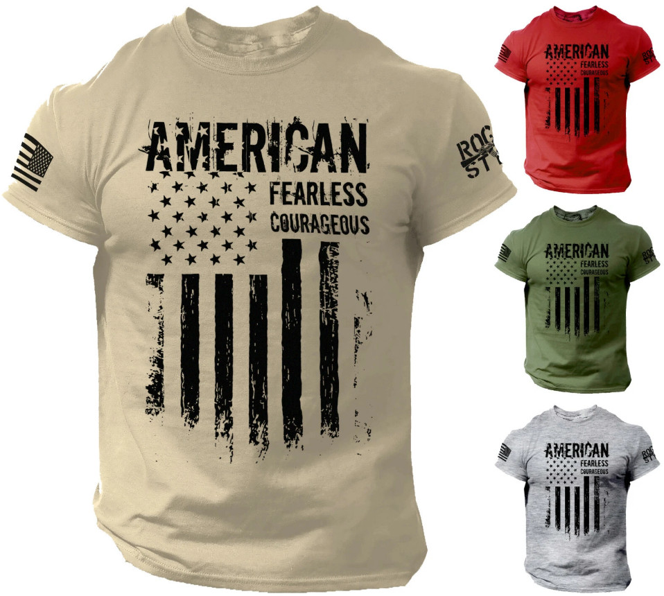 American Flag T-Shirt Fearless Courageous USA Tactical Men Graphic Tee S-5XL Mul