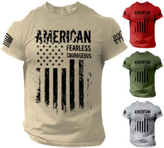 American Flag T-Shirt Fearless Courageous USA Tactical Men Graphic Tee S-5XL Mul