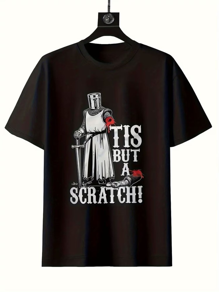 Knight in Armor Plus Size T-Shirt – Humorous Graphic Tee with ‘TIS BUT A SCRATCH