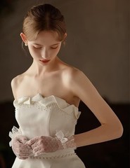 Lace Glove with Bow Wedding Floral Tulle Gloves Opera Tea Party Gloves for Fo…