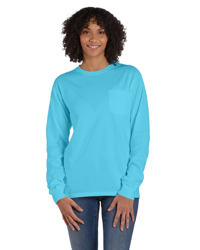 ComfortWash Hanes Unisex Garment-Dyed Long-Sleeve T-Shirt with Pocket Mint 3xl