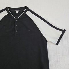 Calvin Klein Raglan Sleeve Button T-Shirt Men’s Medium Black & White EUC LN