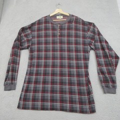 Eddie Bauer Henley Lounge Shirt Mens LT Gray Plaid Cotton Cabincore Lodgewear