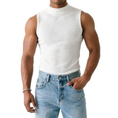 Men’s Ribbed Half Turtleneck Sleeveless Tank Top Vest for Casual Streetwear
