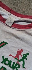 80s USA Run For Your Life Graphic Ringer T-Shirt White/Red/Green Cotton Knit S