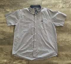 VINTAGE CHAPS XL EASY CARE COLLARED BUTTON UP SHORT SLEEVE SHIRT PLAID BLUE