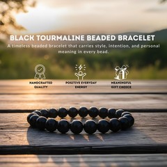 Black Tourmaline Beaded Bracelet – Genuine 8mm Gemstone Stretch Bracelet for …