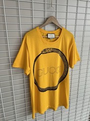 Gucci Ouroboros Snake Logo Printed T-Shirt Men Size M Yellow Cotton Short Sleeve