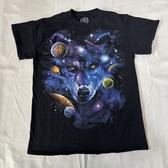 Space Wolf Graphic Print T Shirt Short Sleeve Black By ODM Small