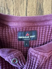 American Giant Henley Shirt Mens L Red Waffle Knit Thermal Long Sleeve USA