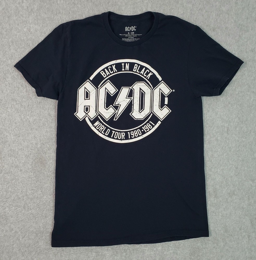 AC/DC Shirt Mens Small Black Back In Black World Tour 1980-1981 Graphic Tee
