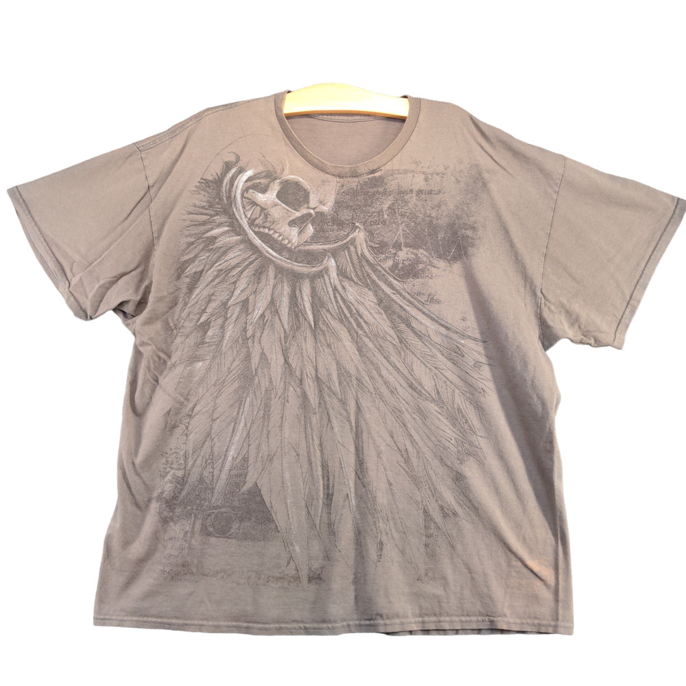 Unbranded Men’s Skull Print T-Shirt Tan 3XL Short Sleeve Crew Neck Straight Hem