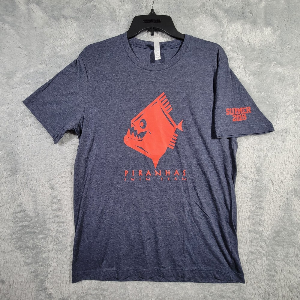 Piranhas Swim Team Shirt Mens Large Gray Red Graphic Short Sleeve Summer 2019