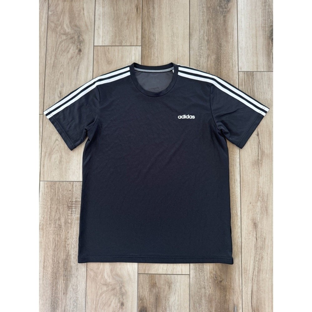 Adidas Climalite Black T-Shirt Mens Large 3 Stripe Athletic Gym Shirt Logo Sport