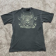Vtg Harley Davidson Gray Shirt XL Double-Sided Skull Eagle Faded Biker