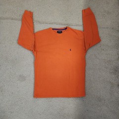 Polo Ralph Lauren Shirt Mens Large Orange Thermal Waffle Knit Long Sleeve Top