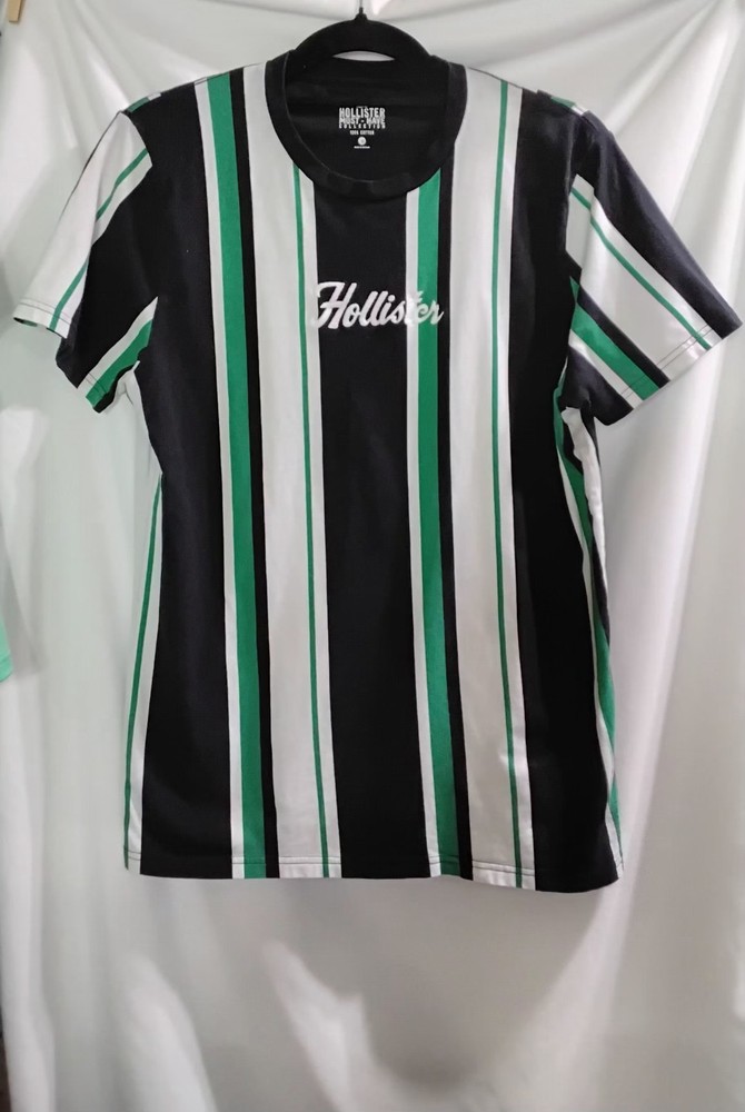 Hollister Must-Have Collection Tshirt Vertical Striped Black Green Mens Medium