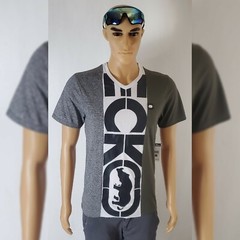 NWT ECKO UNLTD MEN’S SHORT SLEEVE V-NECK TSHIRT GRAY SIZE S BIG LOGO G.MARLED
