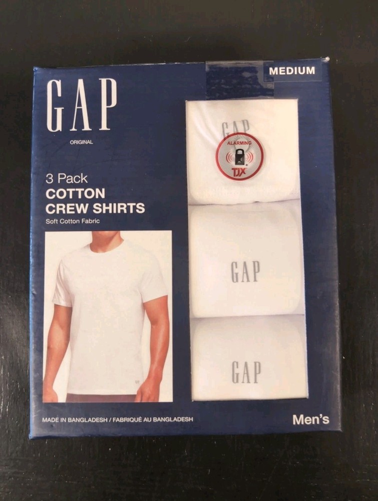 GAP Men’s Medium Large 3 Pack White Soft Cotton C-Neck T Shirts w Logo Tag Free