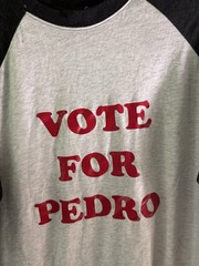 Vote For Pedro Graphic Print Raglan 3/4 Sleeve Crew Neck T-Shirt Gray/Black M