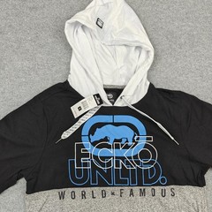 Ecko Unltd Hooded Shirt Mens Small Grey Marled Rhino Graphic Tee Colorblock New