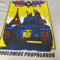 Obey Krushin Worldwide T Shirt Mens Large Fog Cream Graphic Worldwide Propaganda