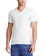 Polo Ralph Lauren Mens V-Neck T-Shirts White 3-Pack Slim Fit Stretch Undershirts