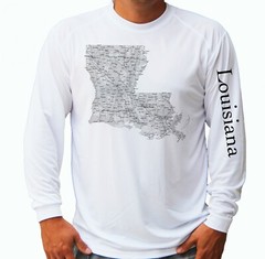 Louisiana State Map Fishing Sport Long Sleeve UPF 30 T-Shirt Sun UV Protection