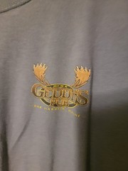 Collectible Geddys Pub Bar Bar Harbor Maine Moose On A Motorcycle Blue Shirt XL
