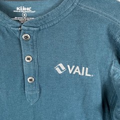 Kuhl Mens Vail Henley Small Blue Long Sleeve Thumbhole Cotton Blend