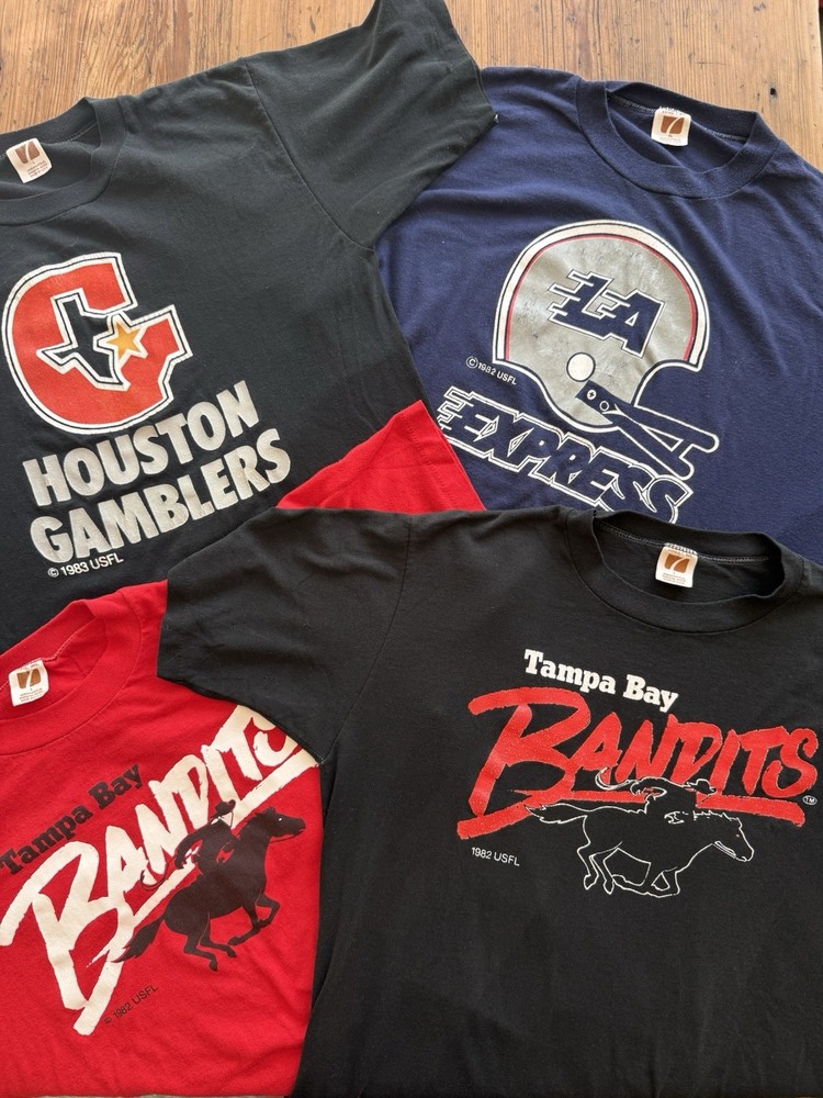 Vintage Lot Of 4 80s USFL Tshirts LA Express Houston Gamblers TB Bandits Logo 7