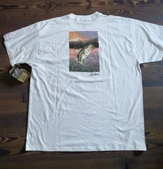 Vintage Woolrich Fish Print T-shirt 90’s White Outdoor Ken Hunter Art Mens 2XL