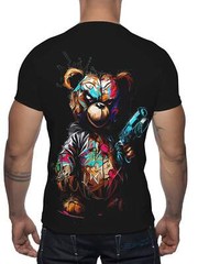 Men’s Casual Short Sleeved T-shirt, Unique Bear Print – Soft Polyester Fiber, Ma