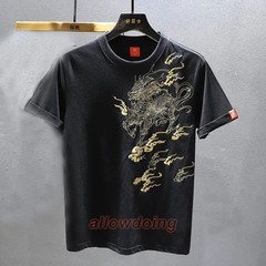 Men’s Luxury Golden Dragon Embroidery T-Shirt Casual Fashion Slim Fit Tee Top