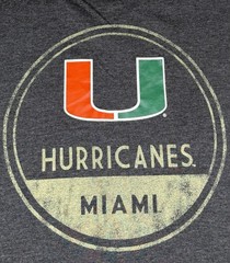 Pro Edge Men’s Heather Gray V Neck Tri-Blend Miami Hurricanes Logo T Shirt, 2XL