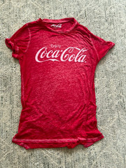 Vintage Style Coca-Cola Logo Red Semi Sheer Size: Small T-shirt Faded Distressed