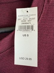 NEW American Eagle Men’s Plum 1/4 Button Standard Fit Waffle Henley Top Small S