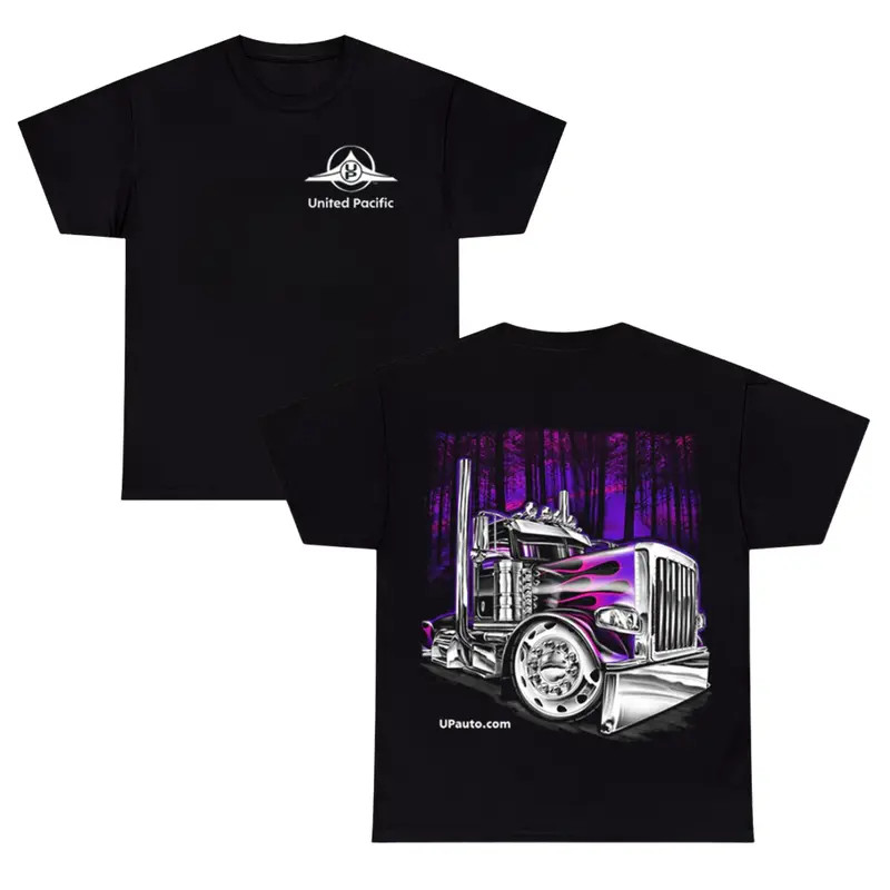 United Pacific Custom Show Truck T-Shirt ? Purple Flame Big Rig Graphic Tee