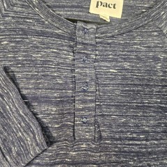 Pact Organic Cotton Henley Shirt Mens L Blue Space Dye Sustainable Eco Friendly