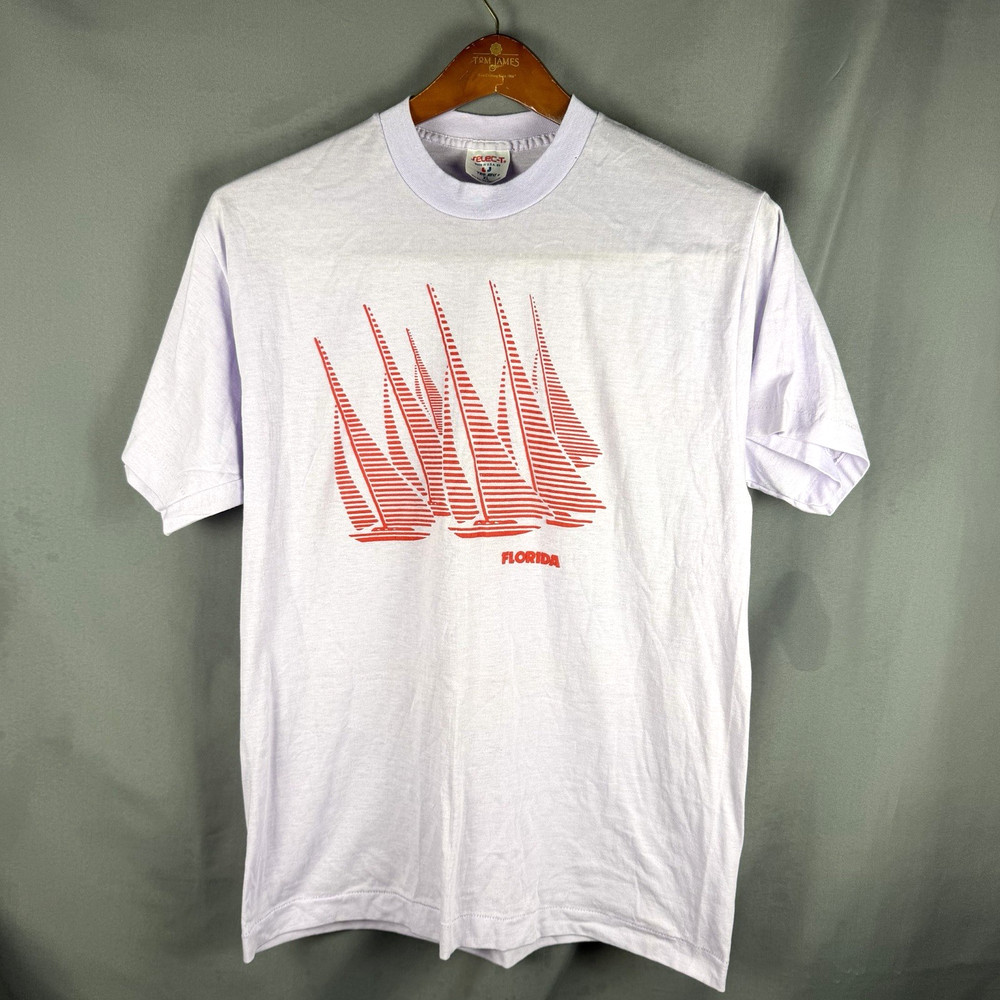 Vintage Single Stitch T Shirt USA Made Select-T Lavender Florida Nautical Hole