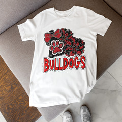 Bulldogs Cheer Shirt Paw Bow Pom Pom School Spirit Mascot Fan Tee