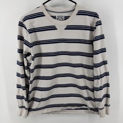 Lands End Mens Small Ivory Navy Blue Striped Rugby Cotton Crewneck Shirt