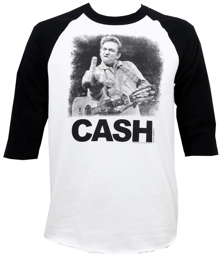 Authentic JOHNNY CASH The Bird Jim Marshall Raglan Baseball T-Shirt S-2XL NEW