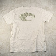 Costa Del Mar T-Shirt Mens XL Beige Logo Fishing Graphic Short Sleeve Cotton Tee