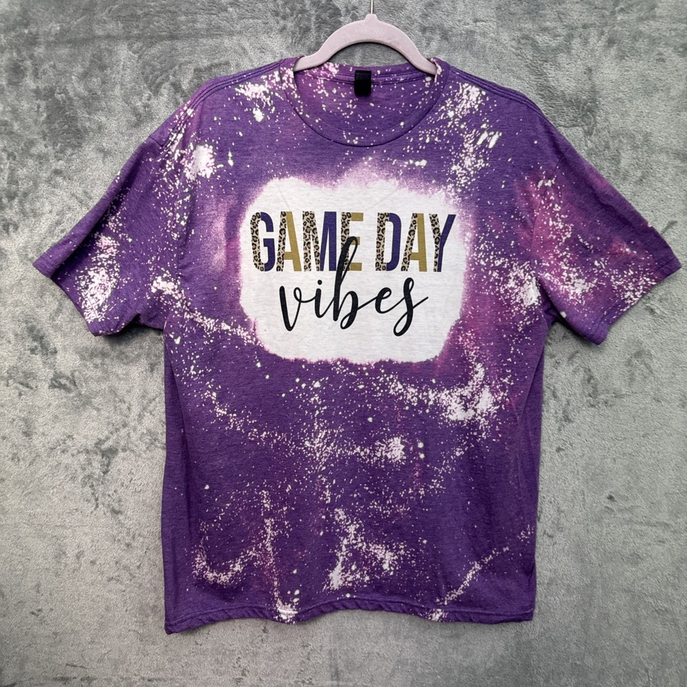 Gildan Game Day Vibes Tshirt XL purple paint splatter print