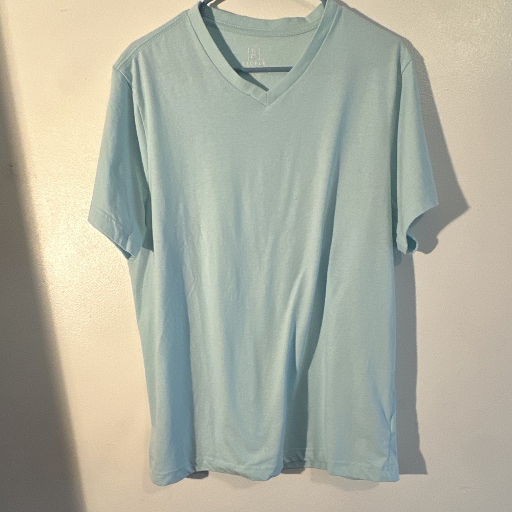 George Men’s XL Light Blue V-Neck Recycled Polyester Cotton T-Shirt