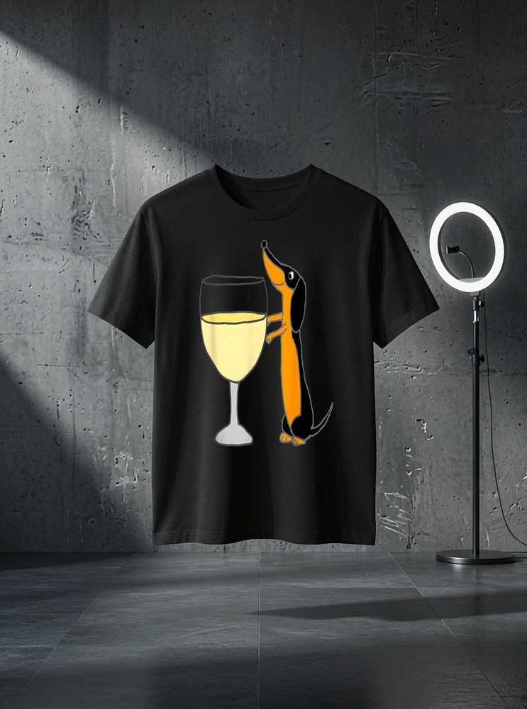 Unisex Smileteespets Fun Dachshund Dog Drinking Wine Cartoon Graphic T Shirt